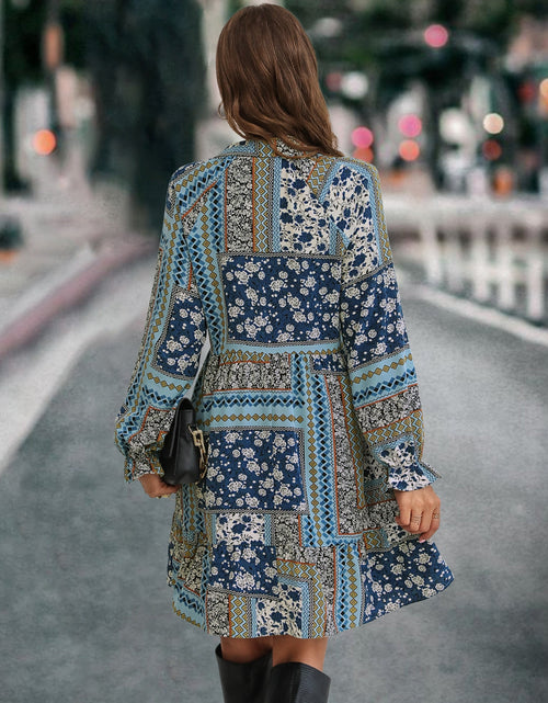 Load image into Gallery viewer, Printed Tie Front Flounce Sleeve Dress
