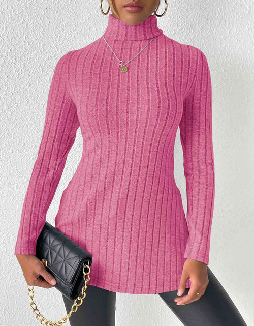 Load image into Gallery viewer, Ribbed Turtleneck Long Sleeve Slit T-Shirt
