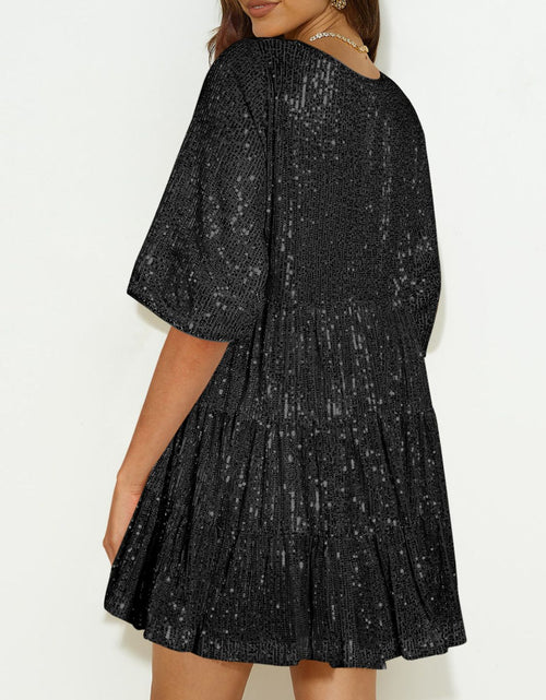 Load image into Gallery viewer, Sequin Round Neck Half Sleeve Mini Dress
