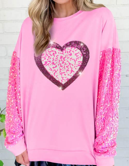 Load image into Gallery viewer, Valentine’s Day Sequin Heart Long Sleeve Sweatshirt
