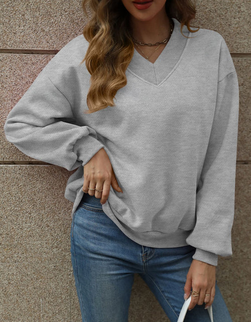 Load image into Gallery viewer, V-Neck Long Sleeve Dropped Shoulder Sweatshirt
