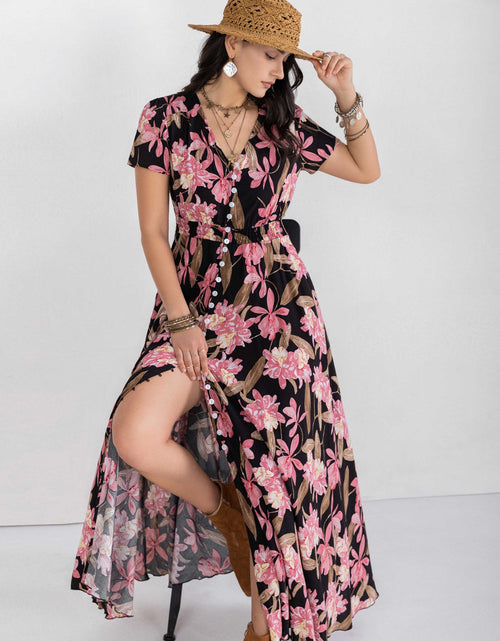 Load image into Gallery viewer, Floral V-Neck Slit Dress
