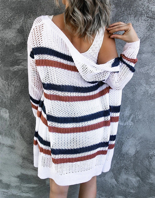 Load image into Gallery viewer, Contrast Openwork Open Front Long Sleeve Cardigan
