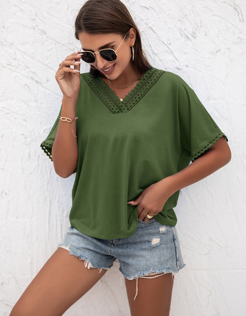 Load image into Gallery viewer, Ivy Lane Lace Detail V-Neck T-Shirt
