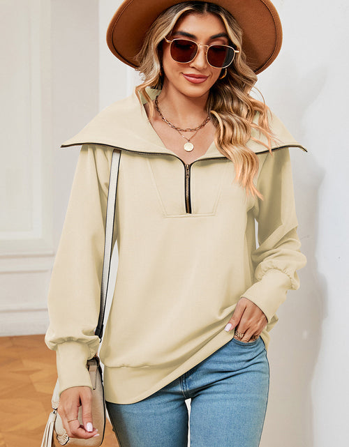 Load image into Gallery viewer, Half Zip Lantern Sleeve Sweatshirt
