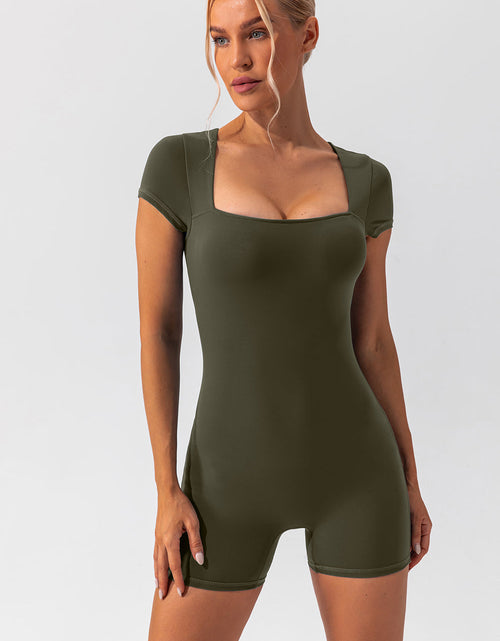 Load image into Gallery viewer, Square Neck Cap Sleeve Active Romper
