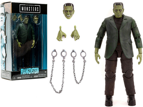Load image into Gallery viewer, Frankenstein 7" Moveable Figurine with Chains and Alternate Head and Hands "Universal Monsters" Series by Jada

