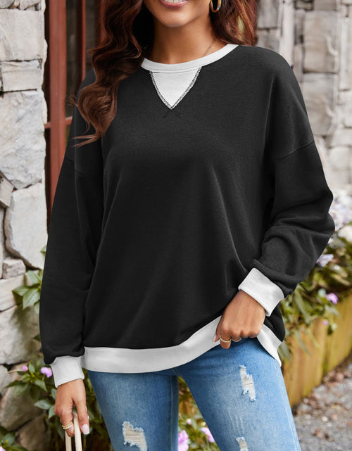 Load image into Gallery viewer, Lovelet Contrast Round Neck Long Sleeve Sweatshirt
