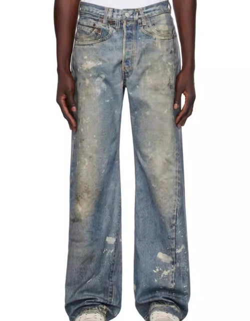 Load image into Gallery viewer, Men's Washed Button Fly Straight Jeans
