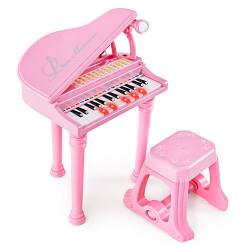 Load image into Gallery viewer, 31 Keys Kids Piano Keyboard with Stool and Piano Lid-Pink

