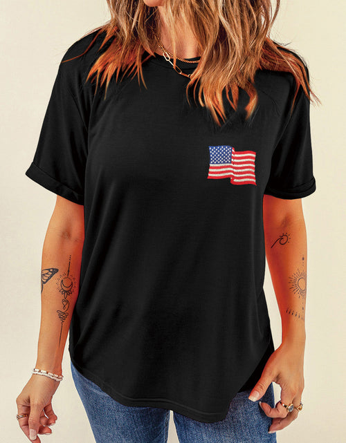 Load image into Gallery viewer, US Flag Round Neck Short Sleeve T-Shirt
