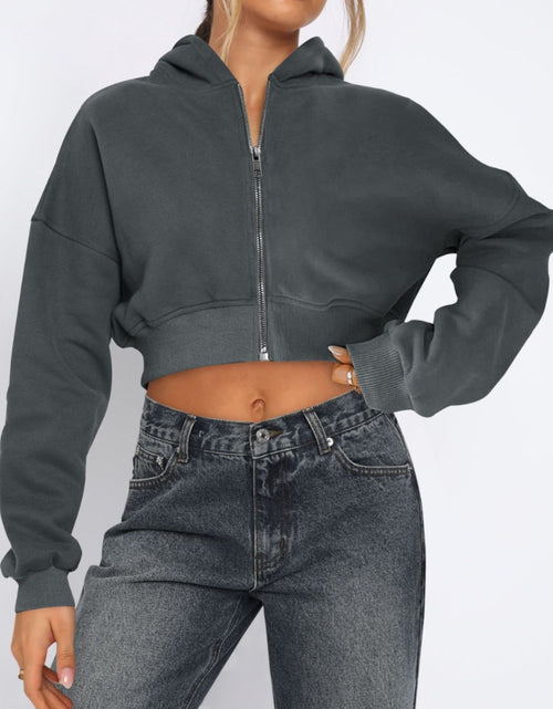 Load image into Gallery viewer, Zip Up Long Sleeve Hooded Cropped Jacket
