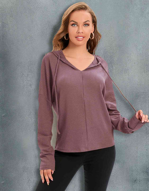 Load image into Gallery viewer, Waffle-Knit Drawstring Drop Shoulder Hoodie
