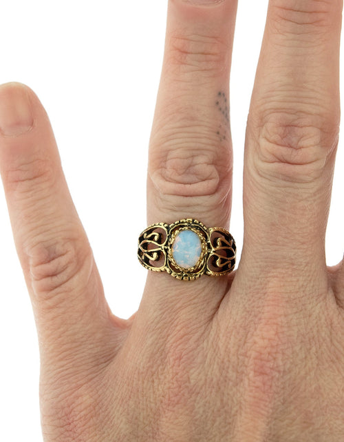 Load image into Gallery viewer, Vintage Jewelry Genuine Jade Ring Antiqued 18kt Yellow Gold Electroplated Made in the USA by PVD Vintage Jewelry
