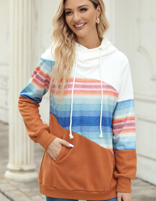 Load image into Gallery viewer, Drawstring Color Block Hoodie with Pockets
