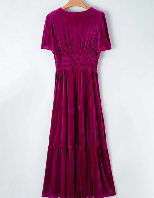 Load image into Gallery viewer, Tiered Notched Short Sleeve Dress with Pockets
