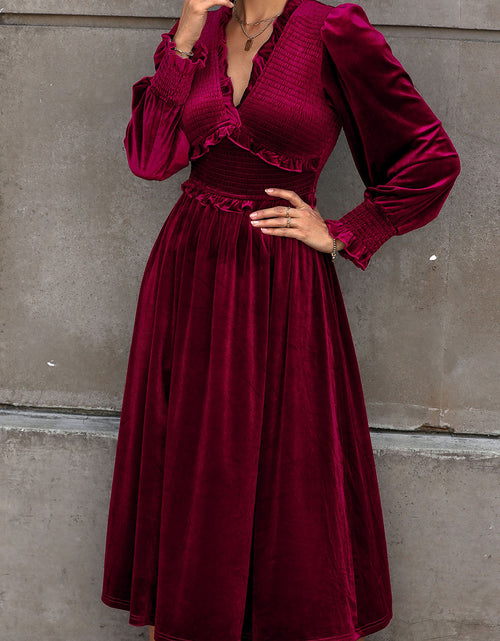 Load image into Gallery viewer, Perfee Smocked Lantern Sleeve Midi Dress
