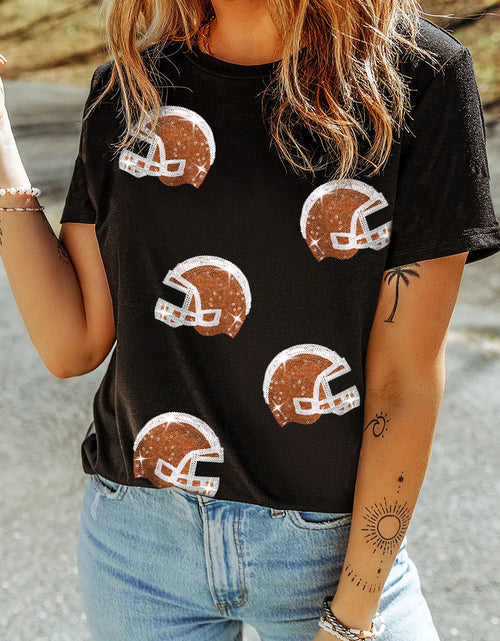 Load image into Gallery viewer, Sequin Round Neck Short Sleeve T-Shirt
