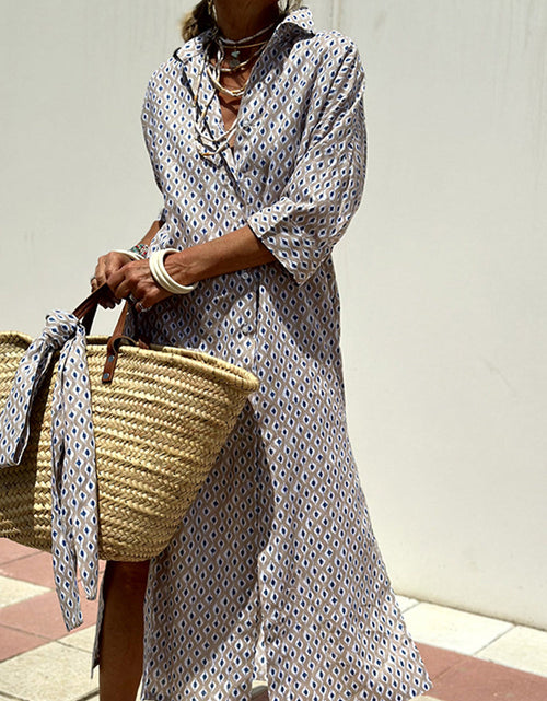 Load image into Gallery viewer, Tied Button Up Three-Quarter Sleeve Dress
