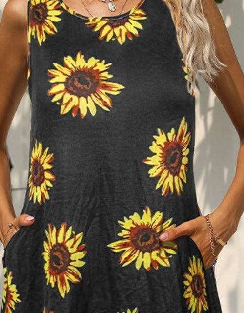 Load image into Gallery viewer, Shiny Printed Round Neck Sleeveless Dress with Pockets
