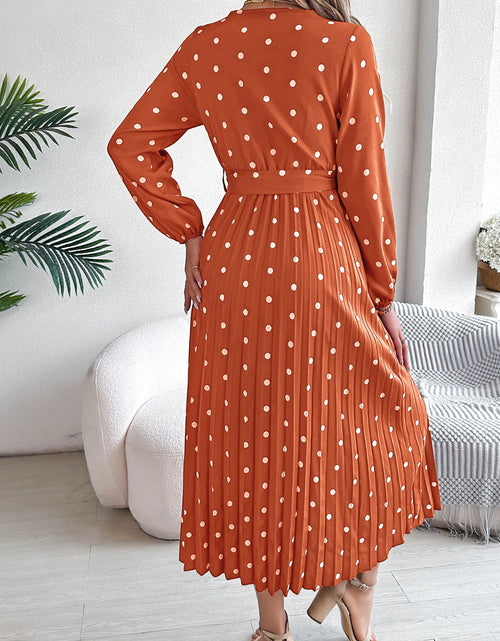 Load image into Gallery viewer, Tied Polka Dot Long Sleeve Midi Dress
