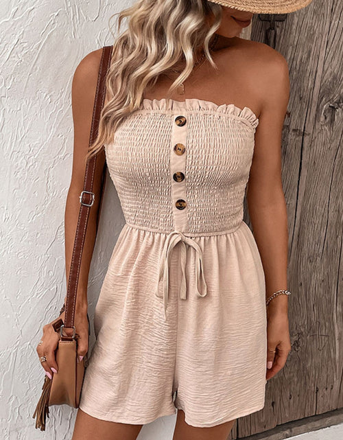 Load image into Gallery viewer, Perfee Decorative Button Smocked Strapless Romper
