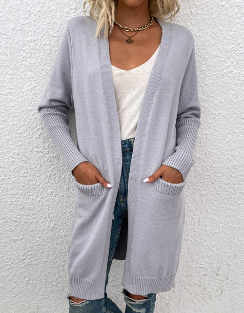 Load image into Gallery viewer, Open Front Long Sleeve Cardigan with Pockets
