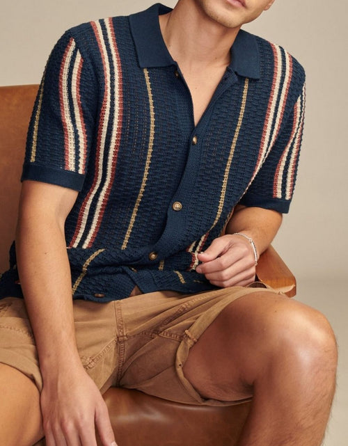 Load image into Gallery viewer, Men's Plus Size Striped Collared Neck Short Sleeve Shirt
