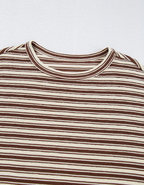 Load image into Gallery viewer, Stripe Textured Side Slit Crew Neck T-Shirt
