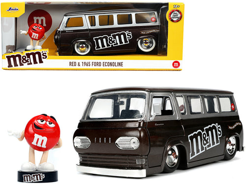 Load image into Gallery viewer, 1965 Ford Econoline Bus Brown Metallic and Silver with Red M&amp;M's Diecast Figurine "Hollywood Rides" Series 1/24 Diecast Model Car by Jada
