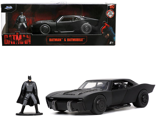 Load image into Gallery viewer, Batmobile Matt Black with Batman Diecast Figurine "The Batman" (2022) Movie "DC Comics" 1/32 Diecast Model Car by Jada
