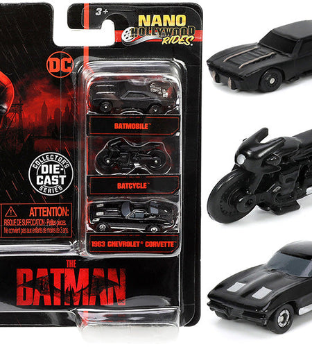 "The Batman" (2022) Movie 3 piece Set "DC Comics" "Nano Hollywood Rides" Series Diecast Model Cars by Jada