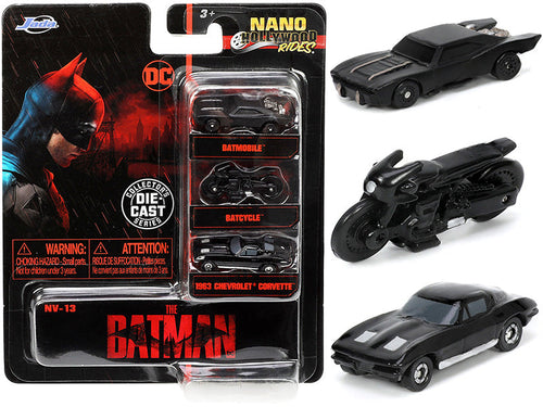 Load image into Gallery viewer, "The Batman" (2022) Movie 3 piece Set "DC Comics" "Nano Hollywood Rides" Series Diecast Model Cars by Jada
