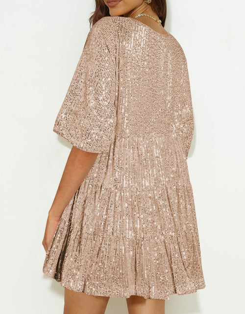 Load image into Gallery viewer, Sequin Round Neck Half Sleeve Mini Dress
