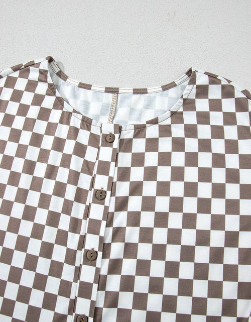 Load image into Gallery viewer, Checkered Print Crew Neck Wide Leg Jumpsuit
