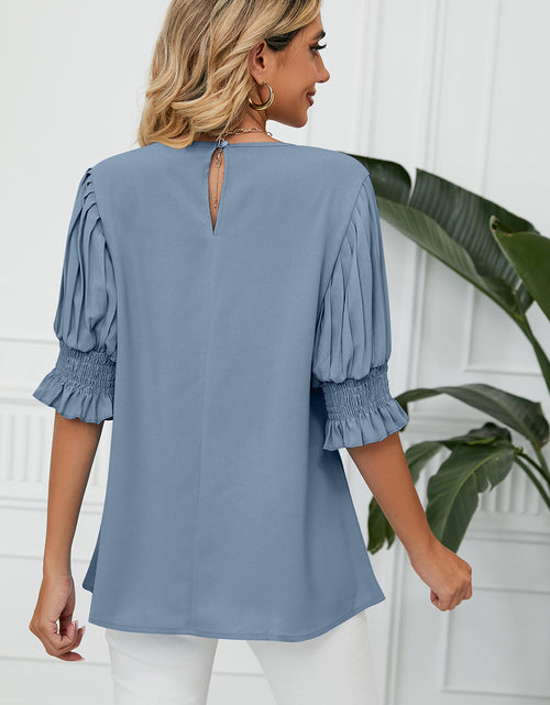 Load image into Gallery viewer, Frill Round Neck Lantern Sleeve T-Shirt
