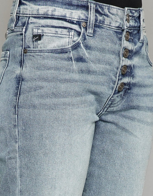 Load image into Gallery viewer, Kancan High Waist Button Fly Raw Hem Cropped Straight Jeans
