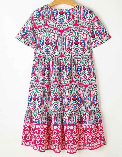 Load image into Gallery viewer, Printed Tie Neck Short Sleeve Dress
