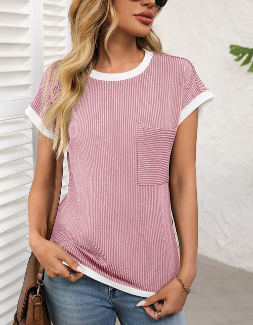 Load image into Gallery viewer, Contrast Trim Round Neck Short Sleeve T-Shirt
