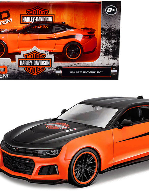 Load image into Gallery viewer, 2017 Chevrolet Camaro ZL1 Orange and Black "Harley Davidson" "H-D Custom" Series 1/24 Diecast Model Car by Maisto
