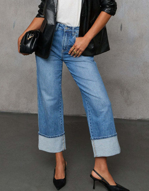 Load image into Gallery viewer, High Waisted Straight Leg Rolled Jeans
