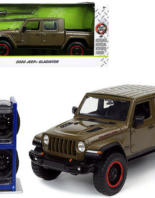 Load image into Gallery viewer, 2020 Jeep Gladiator Rubicon Pickup Truck Dark Green Metallic with Extra Wheels "Just Trucks" Series 1/24 Diecast Model Car by Jada
