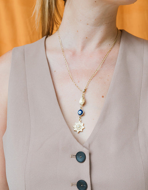 Load image into Gallery viewer, Drishti Evil Eye Charm Drop Necklace by Matr Boomie
