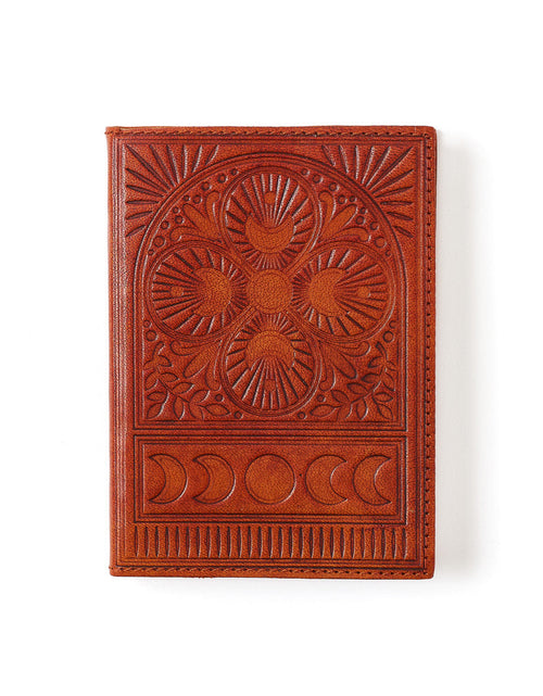 Load image into Gallery viewer, Embossed Brown Leather Moon Phase 5x7 Journal - Refillable Cruelty-Free by Matr Boomie
