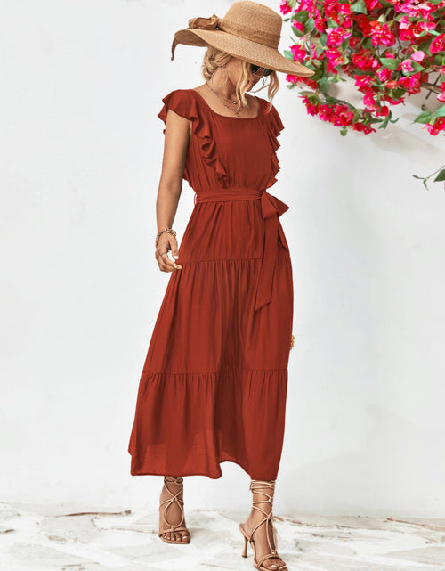 Load image into Gallery viewer, Tie Belt Ruffled Tiered Dress

