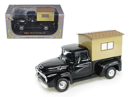 Load image into Gallery viewer, 1956 Ford F-100 Pickup Truck Black with Camper 1/32 Diecast Model Car by Signature Models
