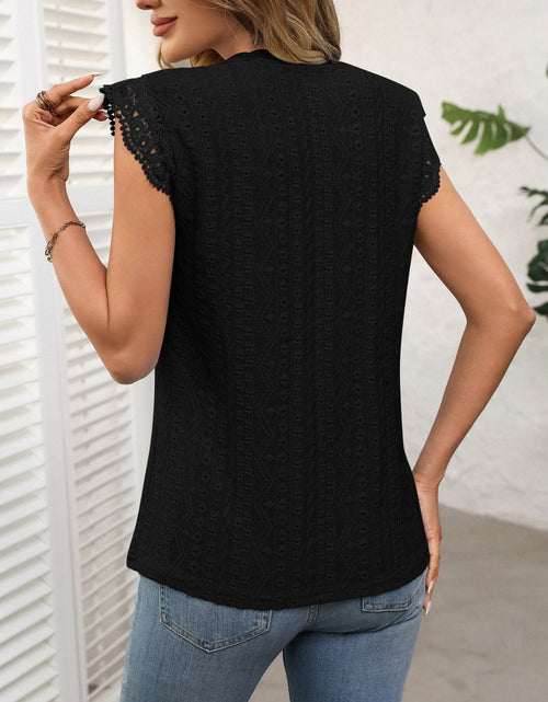 Load image into Gallery viewer, Lace Detail Round Neck Cap Sleeve Top

