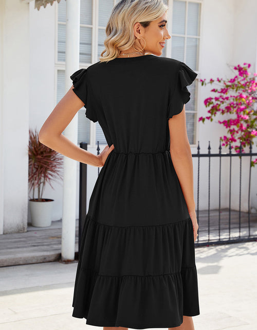 Load image into Gallery viewer, Ruched Notched Cap Sleeve Dress
