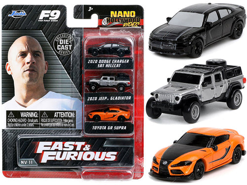 Load image into Gallery viewer, "Fast &amp; Furious 9" (2021) Movie 3 piece Set "Nano Hollywood Rides" Series Diecast Model Cars by Jada
