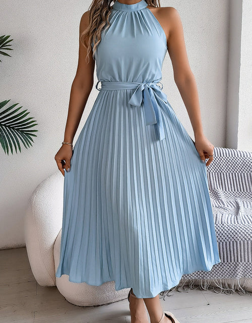 Load image into Gallery viewer, Grecian Neck Tie Waist Pleated Dress
